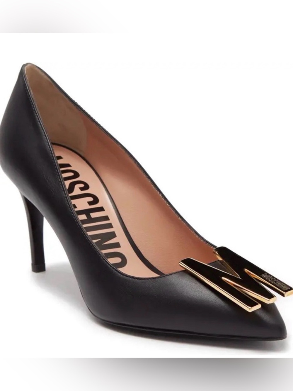 NEW! MOSCHINO Gold Logo 3" Pump Heel US 9